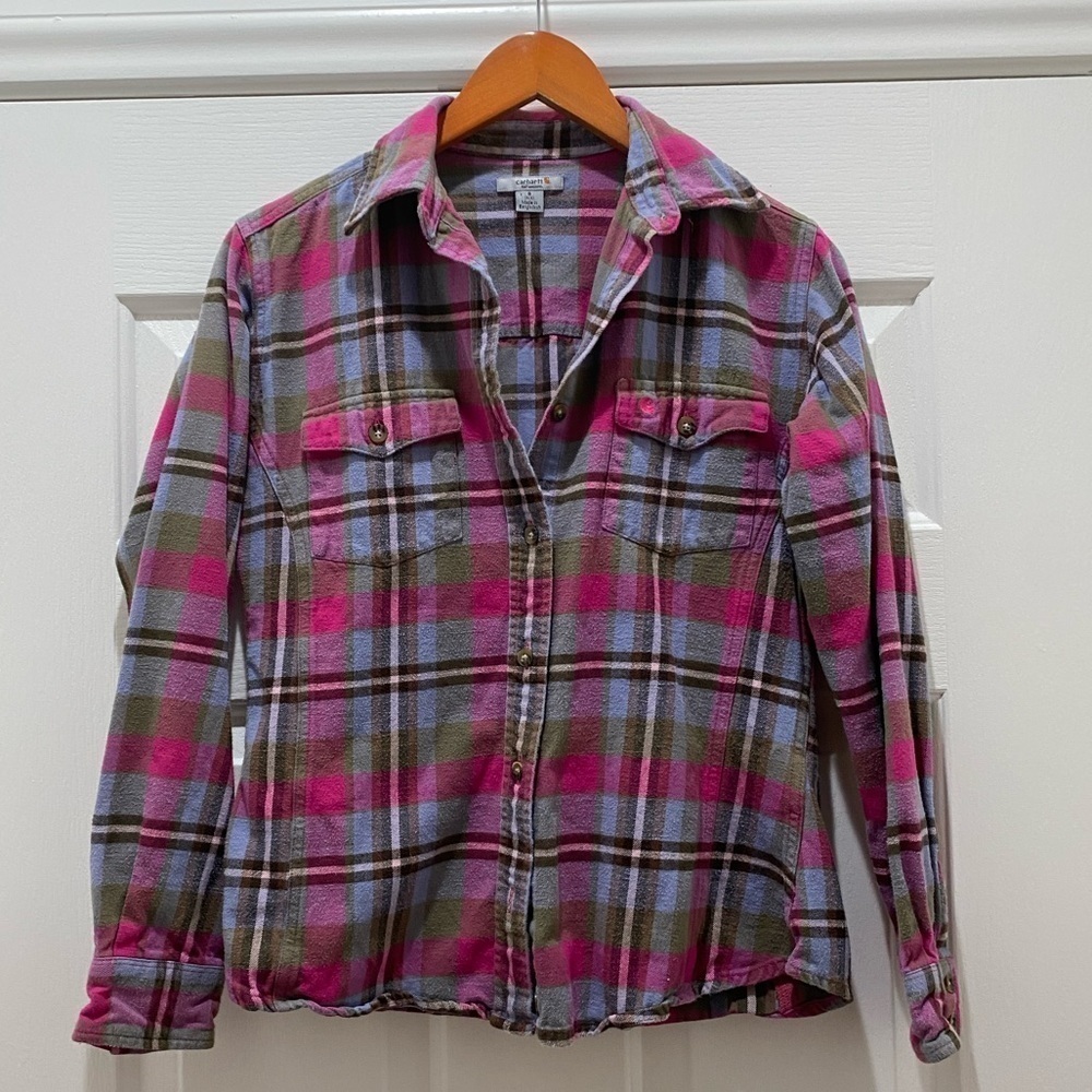 Women's Carhartt Pink and Grey Plaid Flannel, S